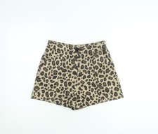 Pantaloncini donna Stradivarius beige stampa leopardata vita alta bottoni taglia 10