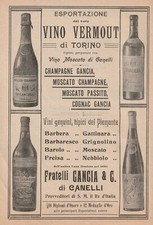 PUBBL.1906 VINO VERMOUT DI TORINO GANCIA CANELLI BOTTIGLIE VINI PIEMONTE  PREMI