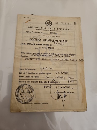 Foglio complementare - a.c.i.,