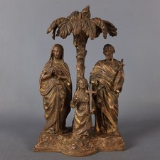 Antica Scultura Sacra Famiglia Antimonio Dorato Brunito Arte Religiosa Primi 900