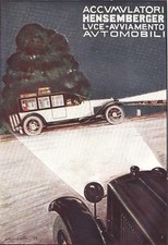 PUBBLICITA' 1922 HENSEMBERGER BATTERIA ACCUMULATORE  AUTO D'EPOCA C.BISCARETTI