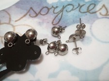 2coppie base orecchini perno semisfera acciaio inox colore argento scuro 15x8mm