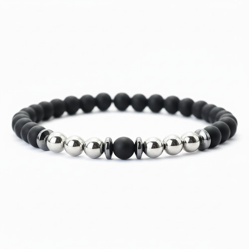 Bracciale perle 6mm acciaio - bracciale,