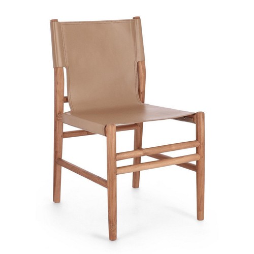 Sedia rustica teak - e, pelle