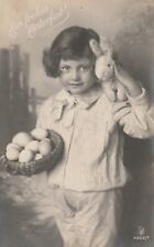 C3 - Cp Cartolina Fotografica Pasquale Bambina Peluche Coniglio Uovo  - Fp Vg