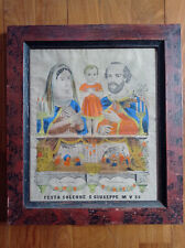 Quadro stampa antica colorata a mano Festa solenne San Giuseppe Sacra Famiglia