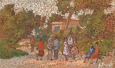 Dipinto Olio Tavoletta Livorno Pineta Personaggi Ennio  Formigli  cm. 25  x 15