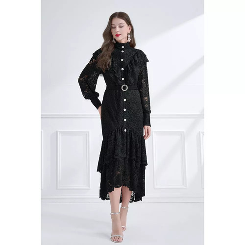 Vestito nero elegante pizzo - nero, in