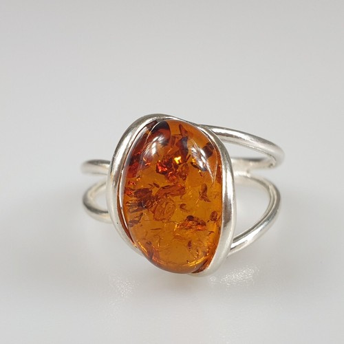 Anello ambra marrone argento