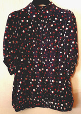 M. GRIFONI DONNA WOMAN Shirt Camicia Nero Pois Seta 100% Made in Italy Taglia 44