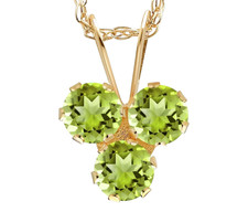 Ciondolo tre pietre peridoto verde tondo 0,33 ct argento placcato oro giallo 925