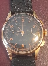 Aureole Chronograph Swiss Gold 18 K Vintage Rare Original Black Dial