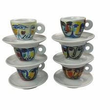 SET COMPLETO 6 Piattini Tazze Espresso Facce Collezione Illy Richard Ginorio
