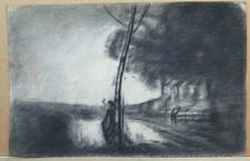 DISEGNO ANTICO PAESAGGIO BUCOLICO PITTORE FRANCESE Pierre Duteurtre DUT BM53.1