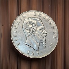 1871 5 Lire Italy .900 Silver