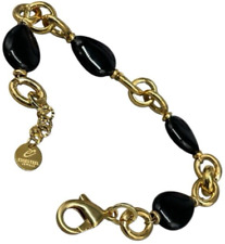 BRACCIALE DONNA CATENA COLOR ORO PIETRE OVALI NERE FIRMATO ELEGANTE E BOX REGALO