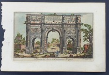 Stampa antica arco di costantino palatino veduta Roma Montagu acquaforte 1787