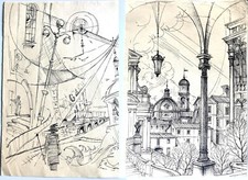 COPPIA DI CHINE NON FIRMATE  - ANNI SESSANTA /SETTANTA (grafica)