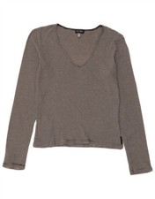 Top donna ARMANI manica lunga UK 12 blu navy medio gessato nautico BH24