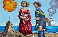 Talani Giampaolo 40x60 Cercatori di conchiglie Serigrafia d'apres su cartoncino