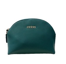 Guess Pochette Beauty Case Ecopelle Donna Verde Logo Oro, Nuova