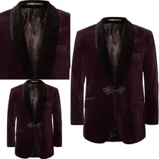 Abiti Uomo Matrimonio Scialle Bavero Tuxedo Velluto Giacca Nodo Cinese Bottoni Cappotto