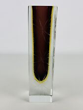 Vetro Di Murano Vaso Geometrico Sommerso Giallo E Rosso Modernariato Design 1960