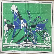 Foulard Hermes Caleche Elastique 90 Cm Di Seta Verde Carre Cavallo Carrozza 35"