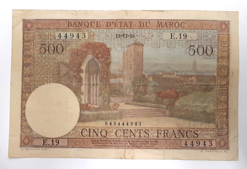 1956 issue morocco - 500, francs