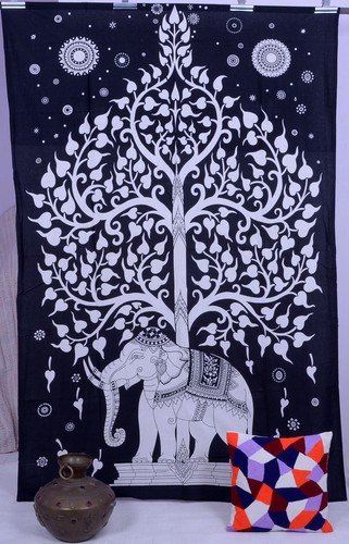 Arazzo nero elefante indiano - nero,