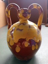 Vecchia Brocca in Terracotta Smaltata Decorata Con Manici Originale 