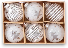 Set Di 6 Palline Di Natale XXL, Diametro 8 Cm, Colore Bianco, per Albero Di Nata