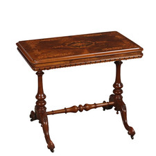 Tavolino Vittoriano Antico Noce Intarsi Decorazioni Inghilterra '800 Originale