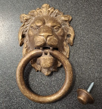 Battente ottone brunito,battiporta per porte,portoni,batocchio testa leone cm 15