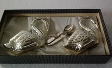 ILCAR BUGATTI 2 Cigni Zuccheriera/Porta Sale Argento 1000 con Cucchiaini Box