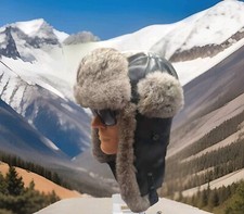 Cappello AVIATORE/PILOTA Nero Con Pelliccia Trapper Cap 