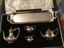 Astuccio con Mini Servizio Te/caffè In Argento Massiccio Londra 1964