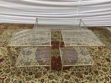 3 tavolini piani in cristallo tubolare acciaio e ottone anni 70