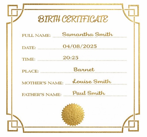 Annuncio bambino certificato