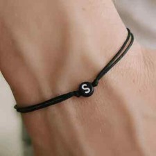 Bracciale con Lettera corda Nero Acciaio argento iniziale nome figlio Uomo Donna