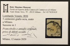 Lombardo Veneto 5 Cent Giallo Ocra 1850 Usato Milano Qualita