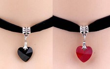 Girocollo Nastro Nero in Velluto Ciondolo Cuore Rosso/Nero Collana Donna Gotica