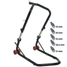 Cavalletto Alza Moto Anteriore Canotto Nero 4 ruote 5 perni regolabile