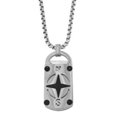 Collana Acciaio Uomo Ciondolo Rosa dei Venti Bussola Piastrina Idea Regalo