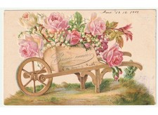 1904 In Rilievo carriola rose mughetti cartolina liberty Buon Anno Bonne Année
