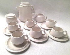 Set Caffè Te Ceramica vintage Anni 80's 6 Tazze Caraffa Zuccheriera bianco