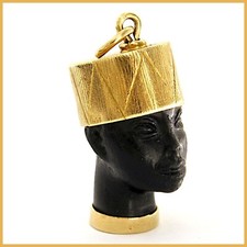 Ciondolo vintage ORO GIALLO 18k 750 intagliato EBANO testa di Blackamoor gioielli