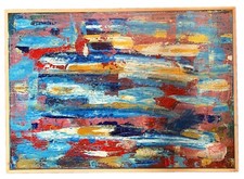 Dipinto astratto moderno con cornice legno naturale Acrilico su tela  cm 100x50