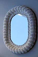 Specchio boho in vimini dipinto bianco shabby chic campagna francese casale