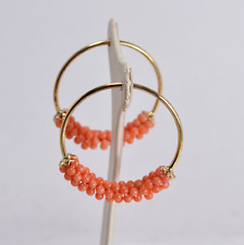 ORECCHINI CERCHIO MEDI  ARGENTO 925 CON CORALLO ROSA         AGHT 0885 R